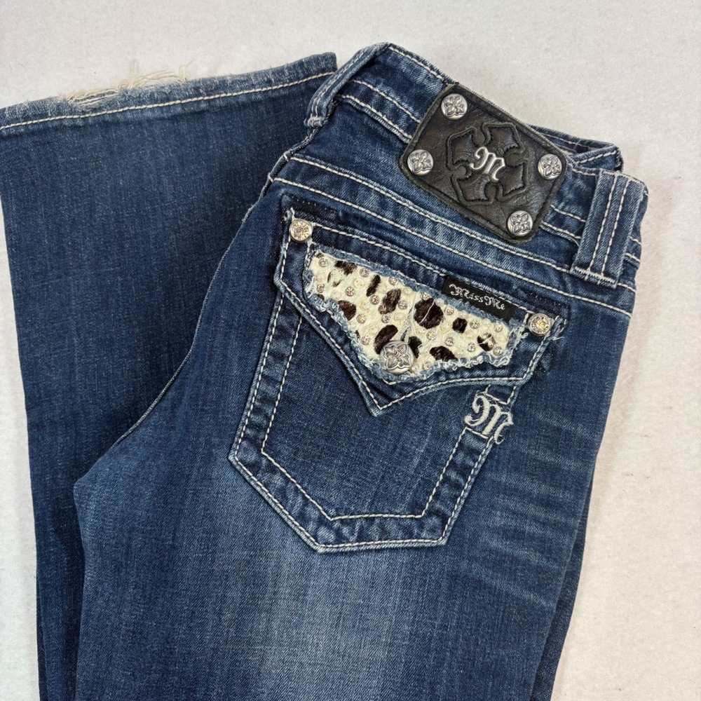 Miss Me Bootcut Jeans Women 28x33 Cow Print Flap Pocket Y2K Low Rise Western
